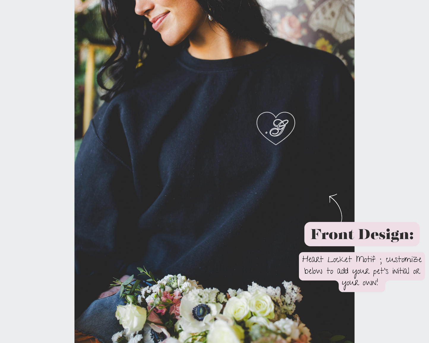 Gothic Inspired Botanical MeowMeow - Crew Sweatshirt (Midnight Black)