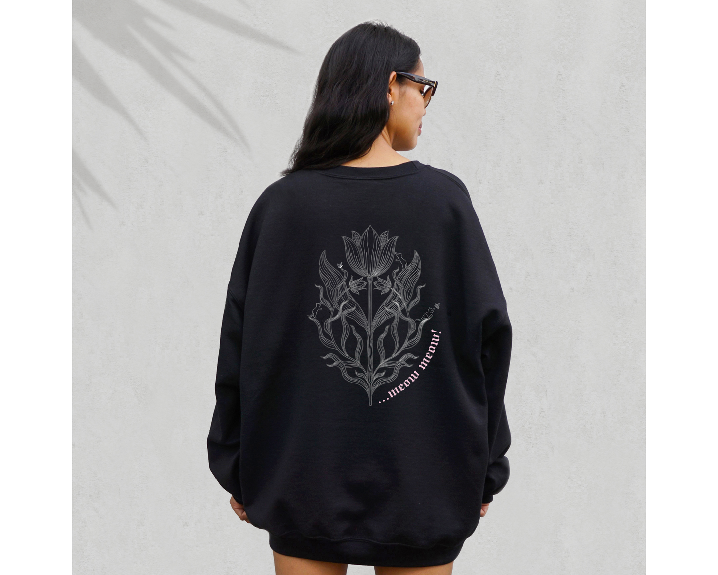 Gothic Inspired Botanical MeowMeow - Crew Sweatshirt (Midnight Black)
