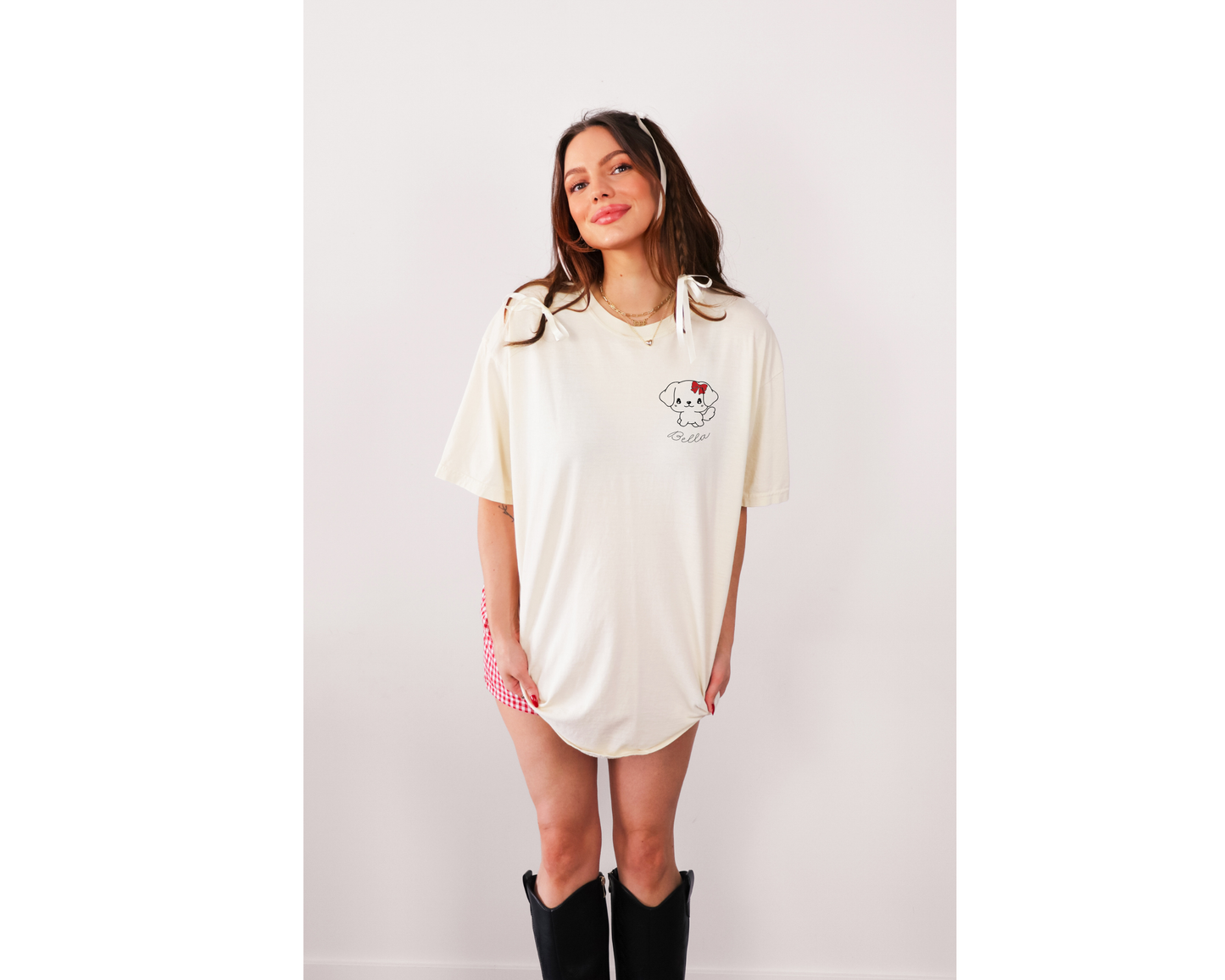 ❀ Cherry Sweet - Kawaii Pet (W/ Ribbon ୨୧) Oversized Fit PJ Tee - Personalization
