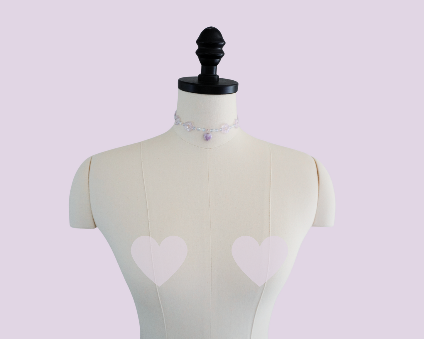 Goodnight n' Go - Amethyst Heart Pendant Choker & Czech High Quality Beads