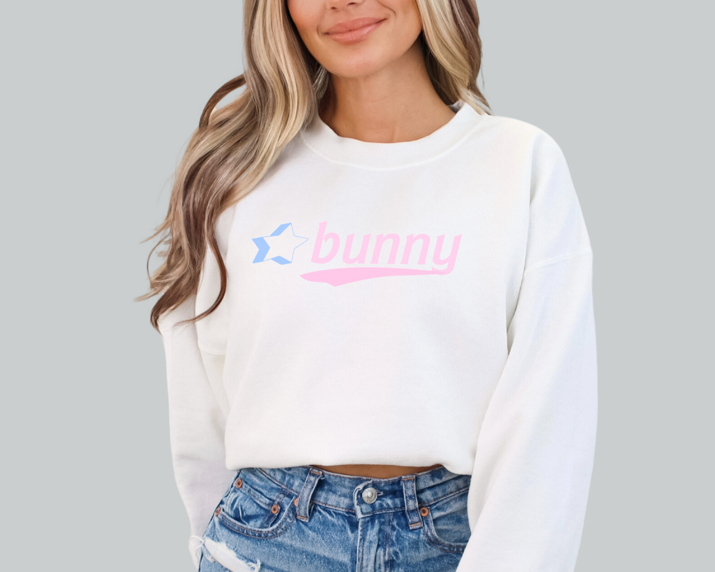 Bubblegum - 'Bunny' Sweatshirt in Icy White w/ Sporty 2000's Font